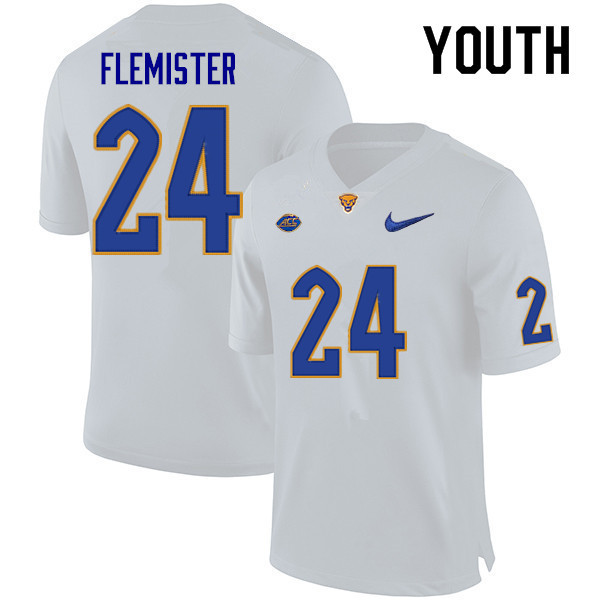 Youth #24 C'Bo Flemister Pitt Panthers College Football Jerseys Sale-White